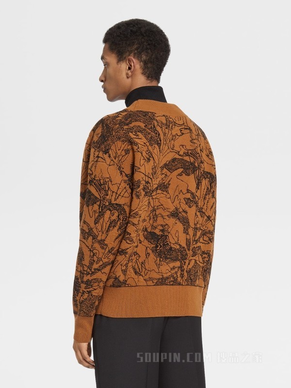 黑色配骆马红棕色 Oasi Cashmere 圆领针织衫
