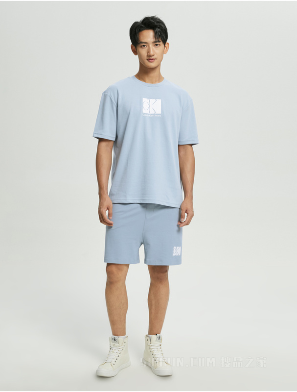 Calvin Klein 22早秋新款男女情侣中性简约LOGO抽绳透气针织短裤J400176