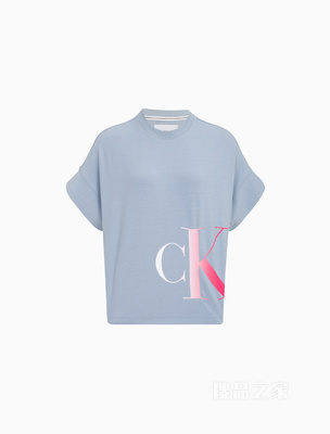Calvin Klein 22早秋新款女士休闲圆领串色字母印花透气短袖卫衣J219668