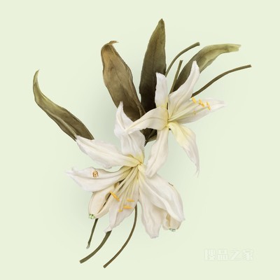 真丝棉混纺花朵胸针 白色棉布