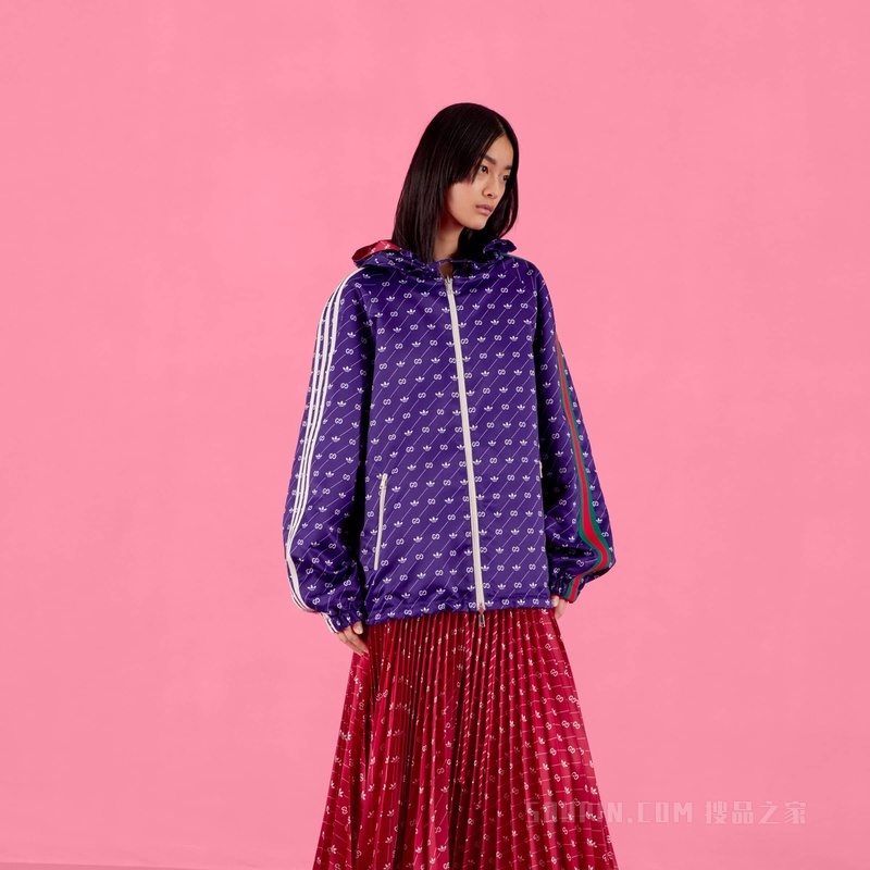 adidas x Gucci联名系列双面可穿夹克 蓝色和红色