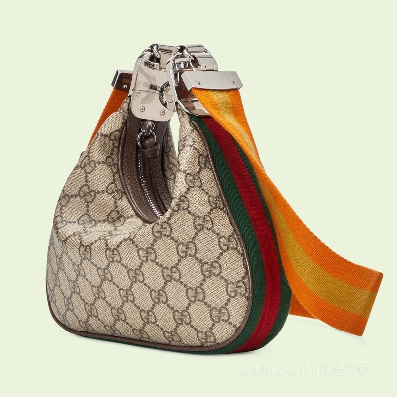 Gucci Attache系列小号肩背包 米色和乌木色Supreme帆布