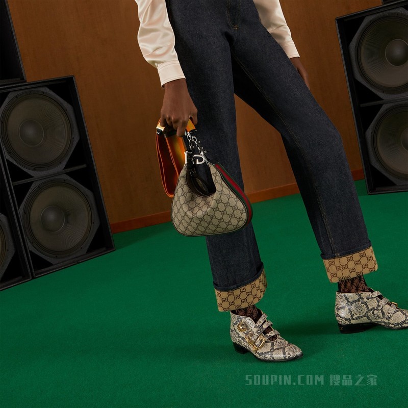 Gucci Attache系列小号肩背包 米色和乌木色Supreme帆布