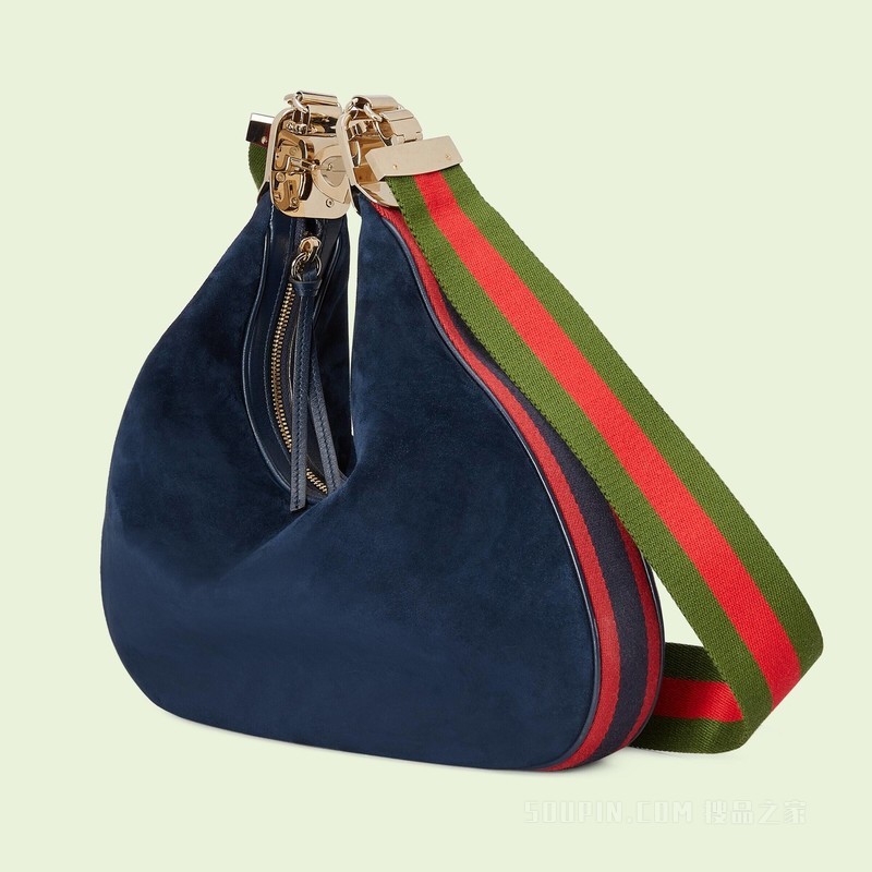 Gucci Attache系列大号肩背包 深蓝色绒面材质