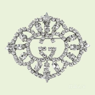 互扣式双G水晶星星胸针 钯金色调金属