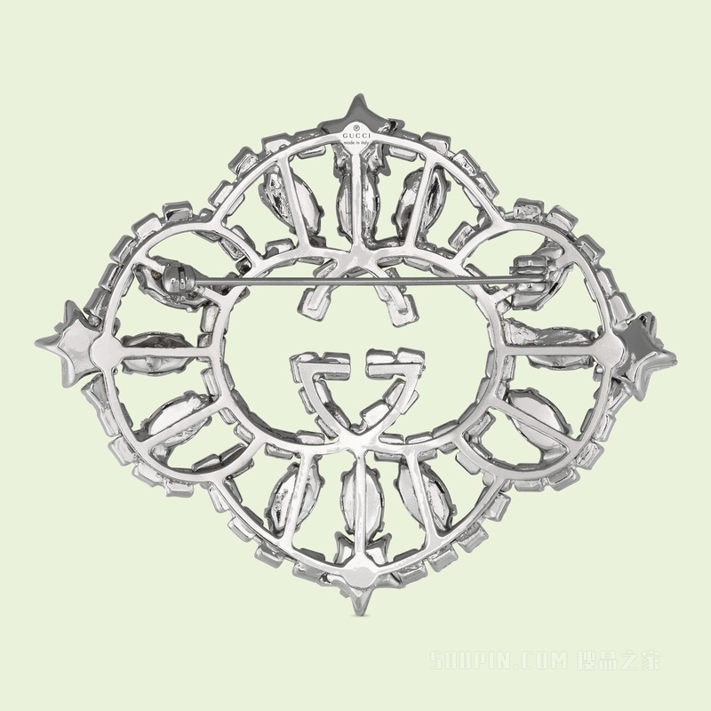 互扣式双G水晶星星胸针 钯金色调金属