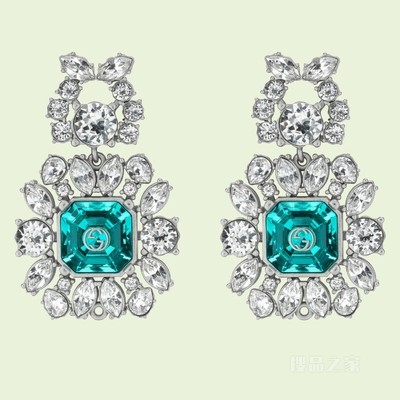 水晶互扣式双G耳环 钯金色调金属