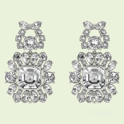 水晶互扣式双G耳环 钯金色调金属