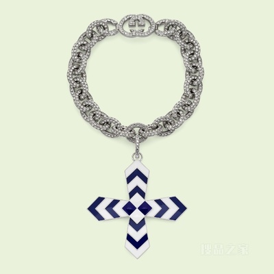 饰十字架吊坠互扣式双G颈圈 钯金色调金属