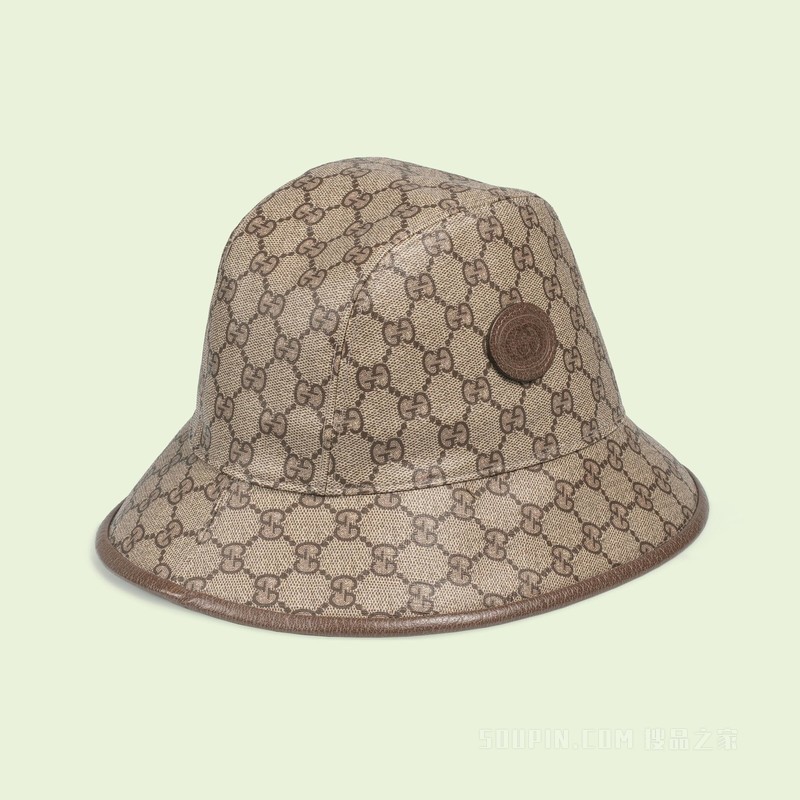 Gucci苹果印花Supreme软呢帽 米色和乌木色