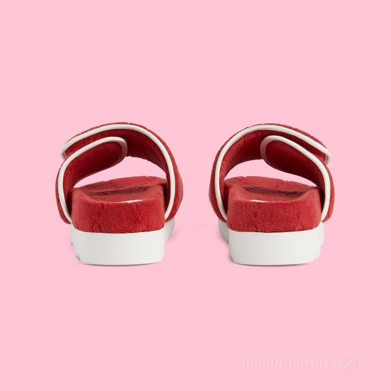 adidas x Gucci联名系列男士GG防水台拖鞋 红色棉质海绵