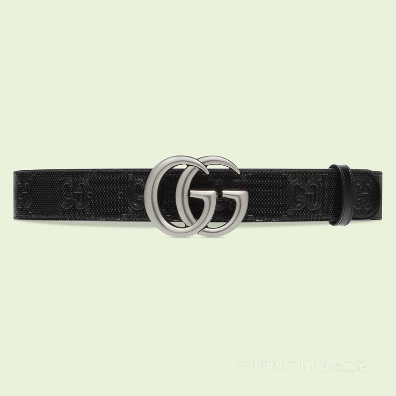 GG Marmont系列印花压纹皮革腰带 黑色皮革
