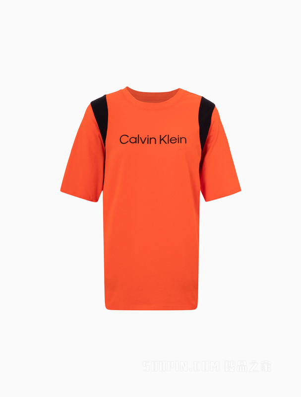 Calvin Klein 22春夏女士休闲男友风撞色LOGO圆领透气短袖T恤4WS2K185