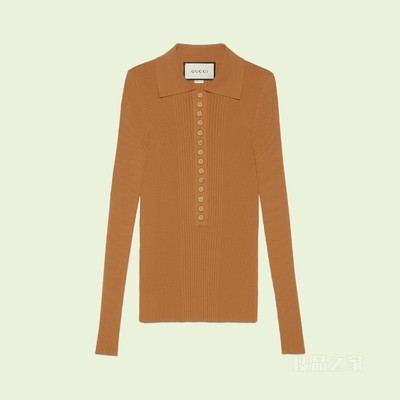 超精细粘胶纤维Polo针织衫 浅棕色