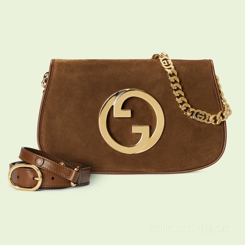 Gucci Blondie系列肩背包 深棕色绒面材质