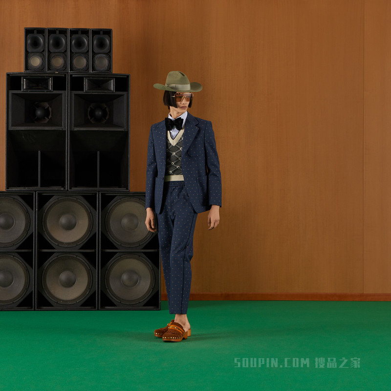 棉质双G圆点正装夹克 蓝色