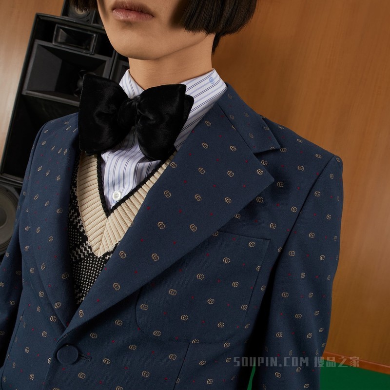 棉质双G圆点正装夹克 蓝色