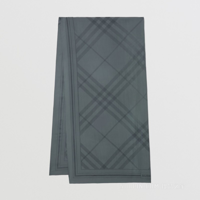 格纹丝质雪纺提花围巾 (深灰色)