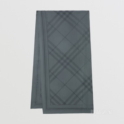 格纹丝质雪纺提花围巾 (深灰色)