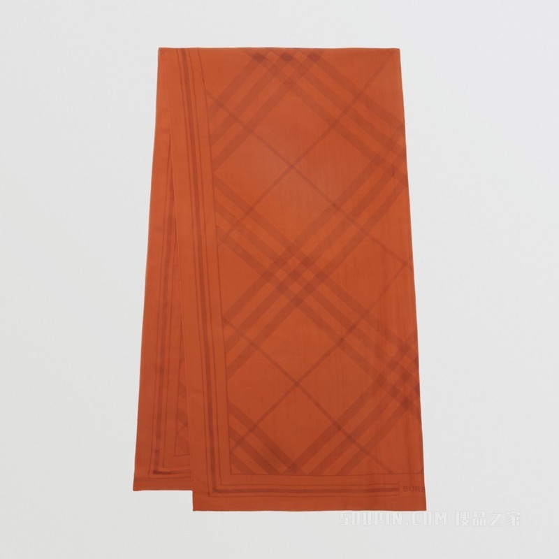 格纹丝质雪纺提花围巾 (焦橙色)