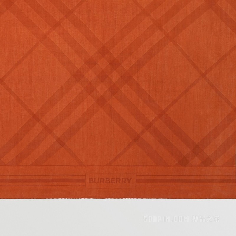 格纹丝质雪纺提花围巾 (焦橙色)