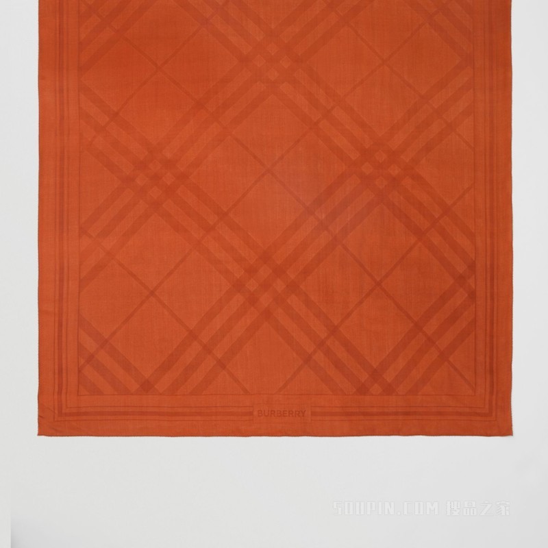 格纹丝质雪纺提花围巾 (焦橙色)