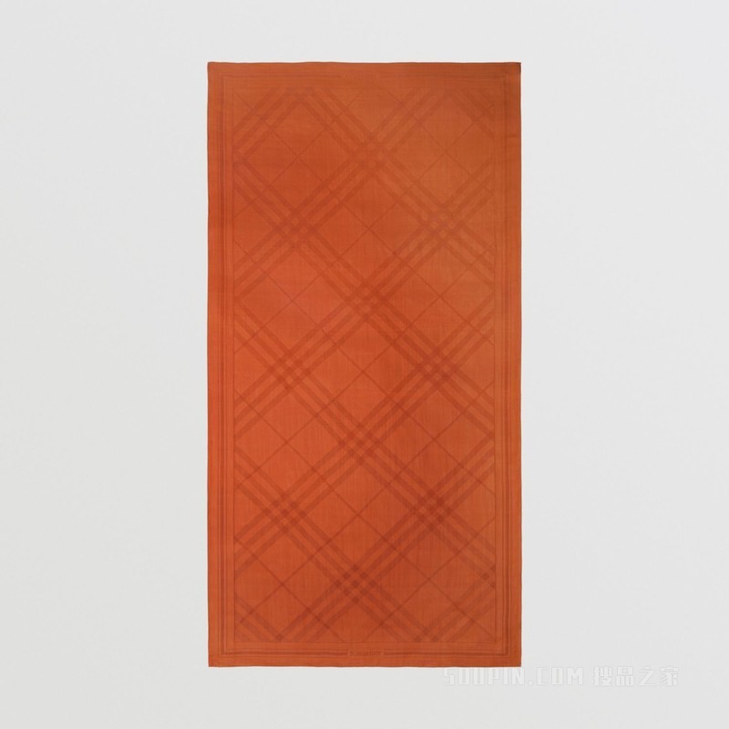 格纹丝质雪纺提花围巾 (焦橙色)