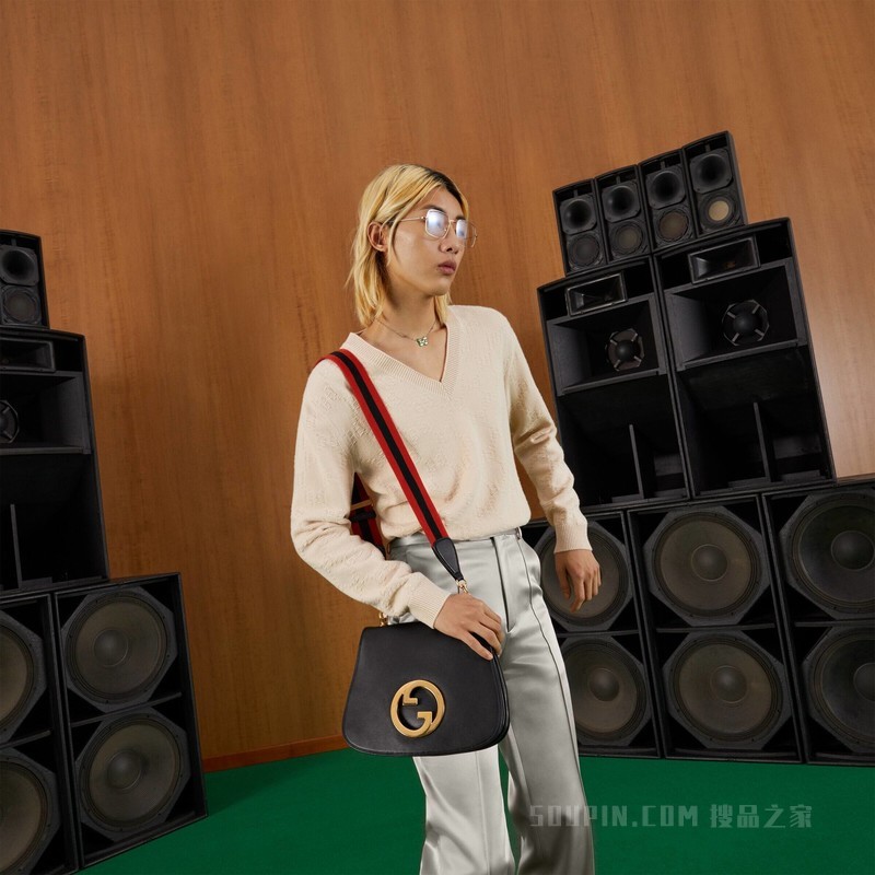 Gucci Blondie系列中号手袋 黑色皮革