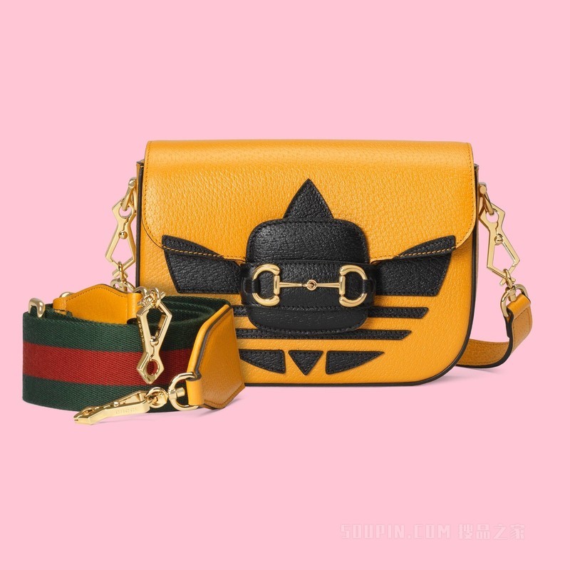 adidas x Gucci Horsebit 1955系列迷你手袋 黄色和黑色皮革