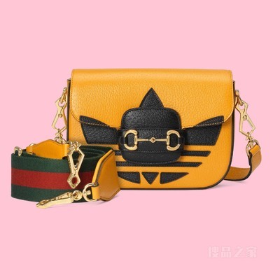 adidas x Gucci Horsebit 1955系列迷你手袋 黄色和黑色皮革