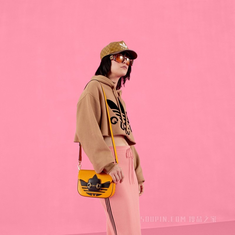adidas x Gucci Horsebit 1955系列迷你手袋 黄色和黑色皮革