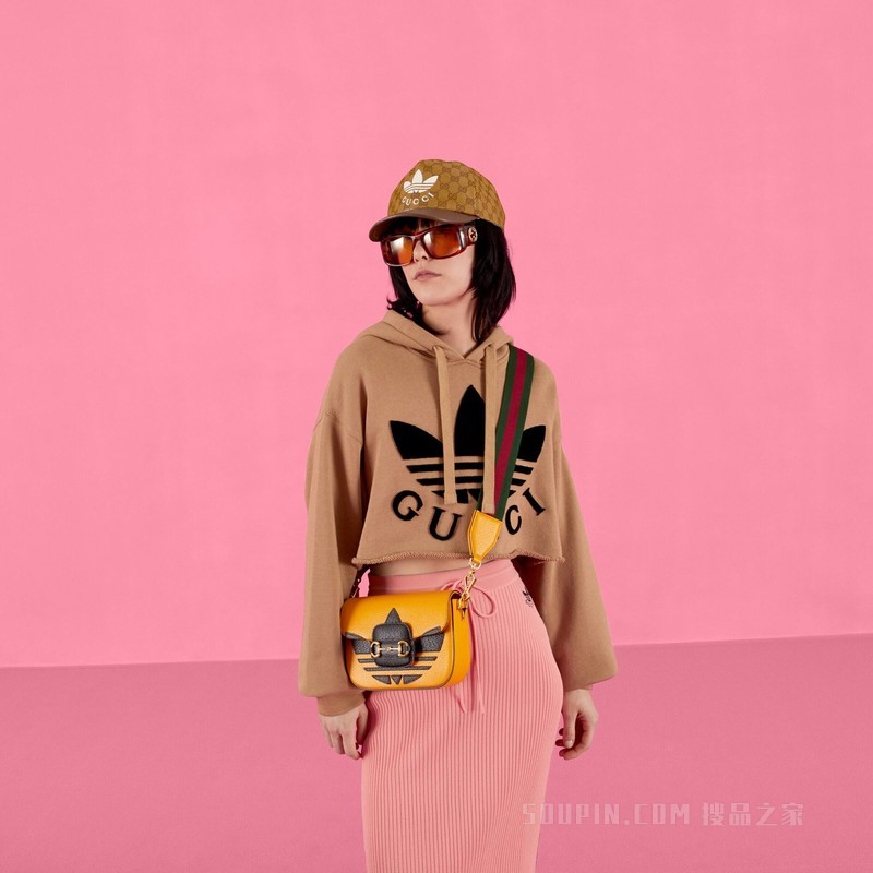 adidas x Gucci Horsebit 1955系列迷你手袋 黄色和黑色皮革