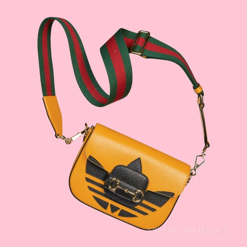 adidas x Gucci Horsebit 1955系列迷你手袋 黄色和黑色皮革