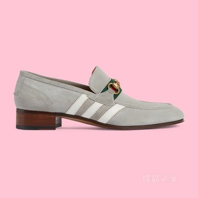 adidas x Gucci联名系列男士乐福鞋 灰色绒面材质