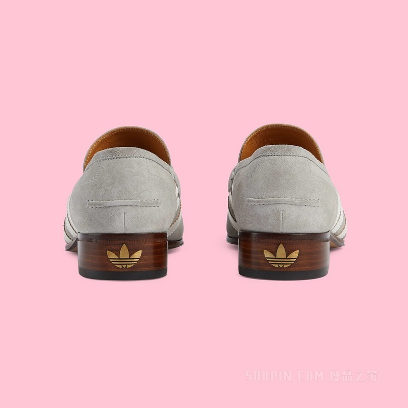 adidas x Gucci联名系列男士乐福鞋 灰色绒面材质