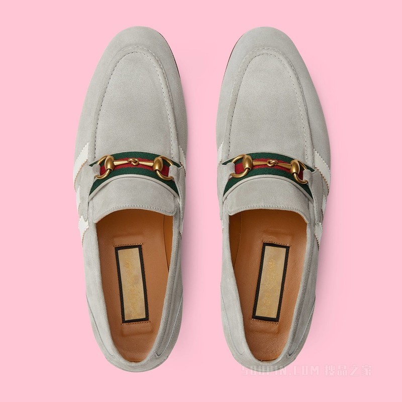 adidas x Gucci联名系列男士乐福鞋 灰色绒面材质