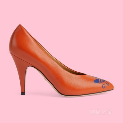 adidas x Gucci联名系列女士Trefoil浅口鞋 橙色皮革