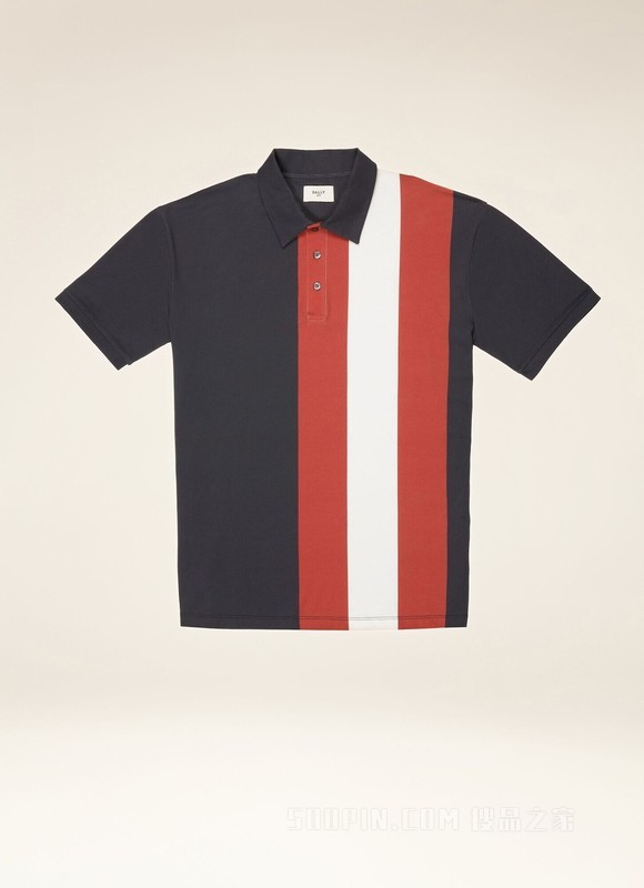 Bally Stripe Polo 衫 海军蓝棉质 Polo 衫