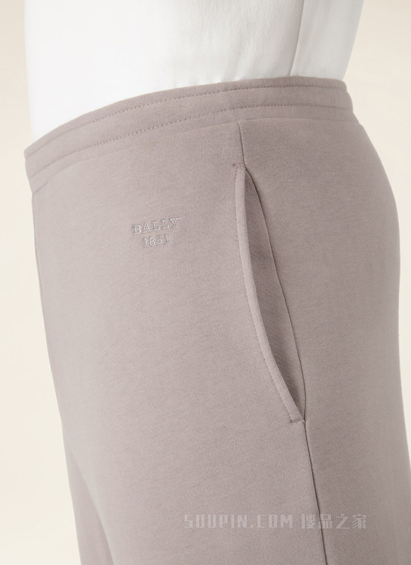 刺绣品牌标志运动裤 灰色有机棉长裤