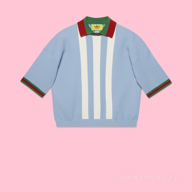 adidas x Gucci联名系列Polo衫 浅蓝色