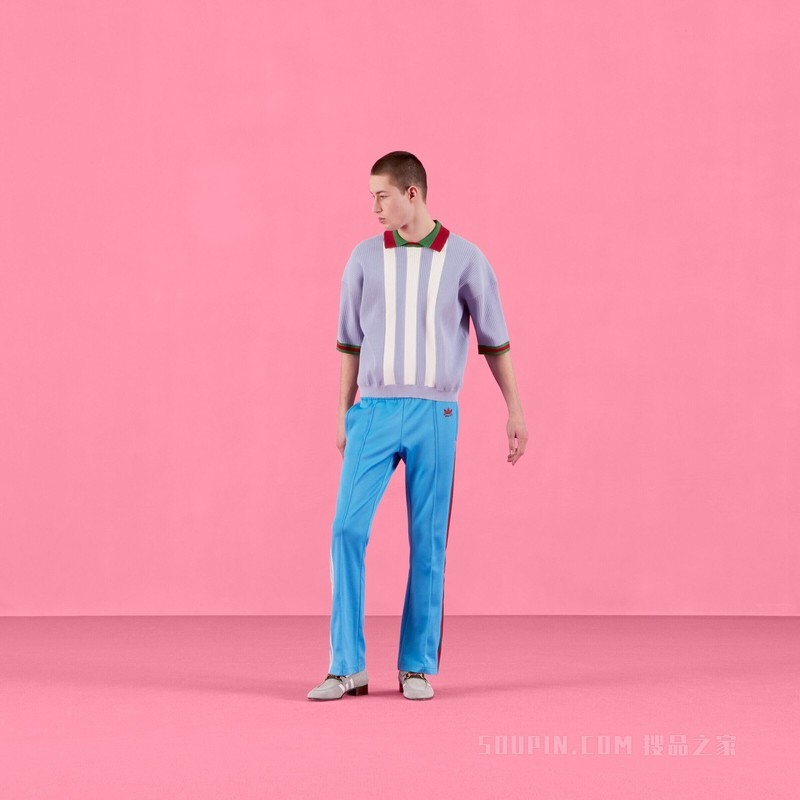 adidas x Gucci联名系列针织棉运动长裤 浅蓝色