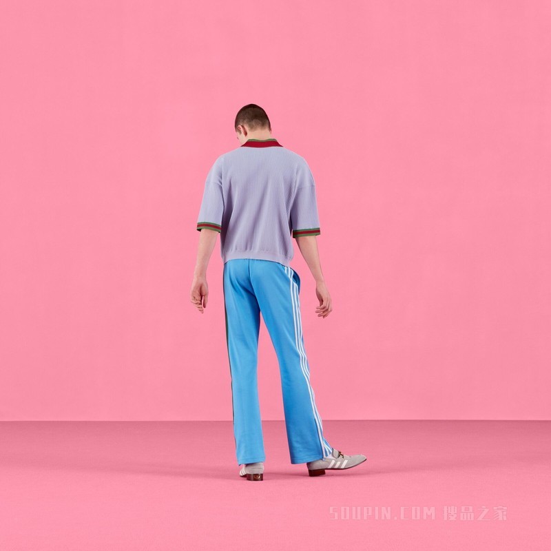 adidas x Gucci联名系列针织棉运动长裤 浅蓝色
