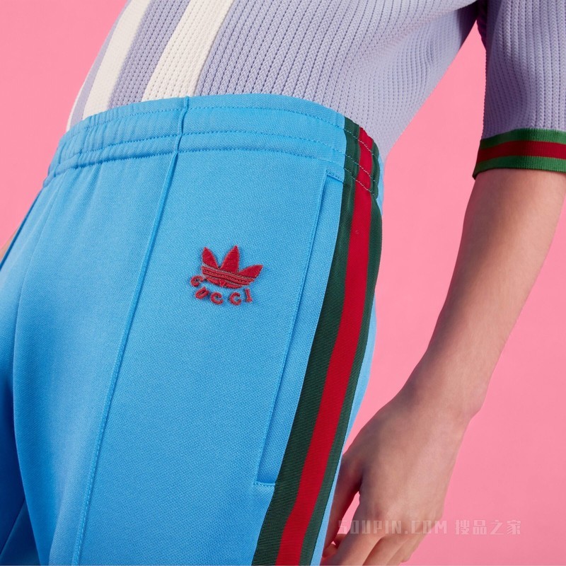 adidas x Gucci联名系列针织棉运动长裤 浅蓝色