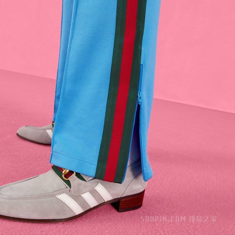 adidas x Gucci联名系列针织棉运动长裤 浅蓝色