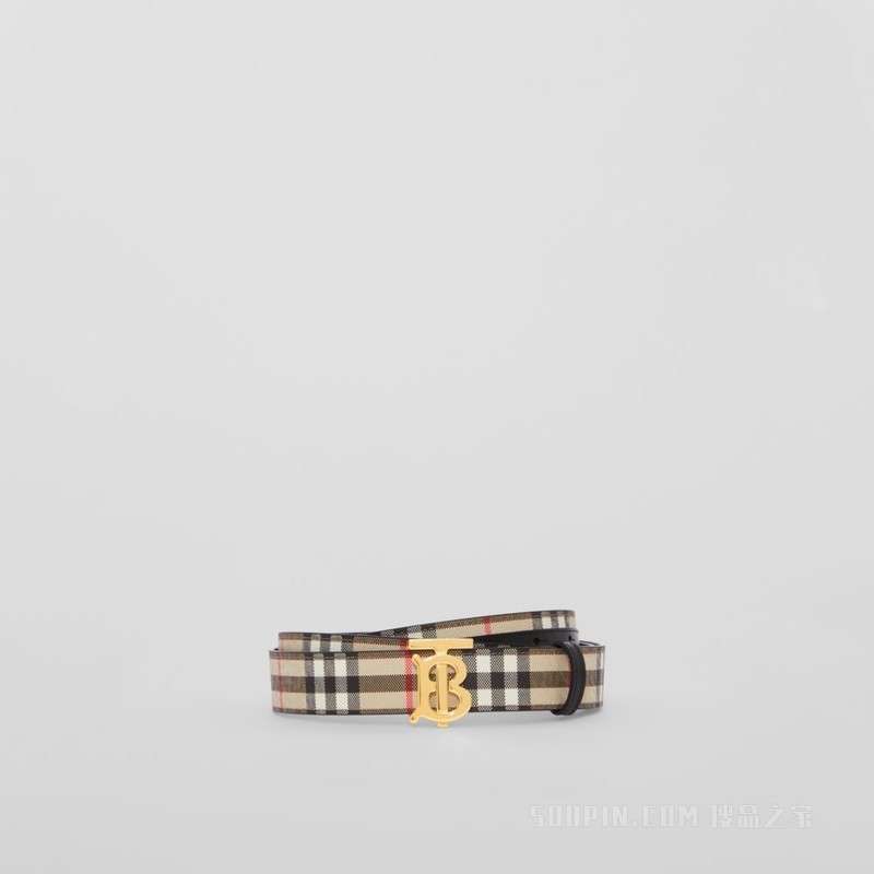 双面两用 Vintage 格纹专属标识图案腰带 (米色 / 黑色 / 金色)