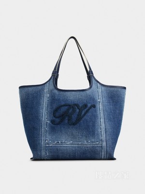 Grand Vivier中号牛仔面料购物手袋 蓝色