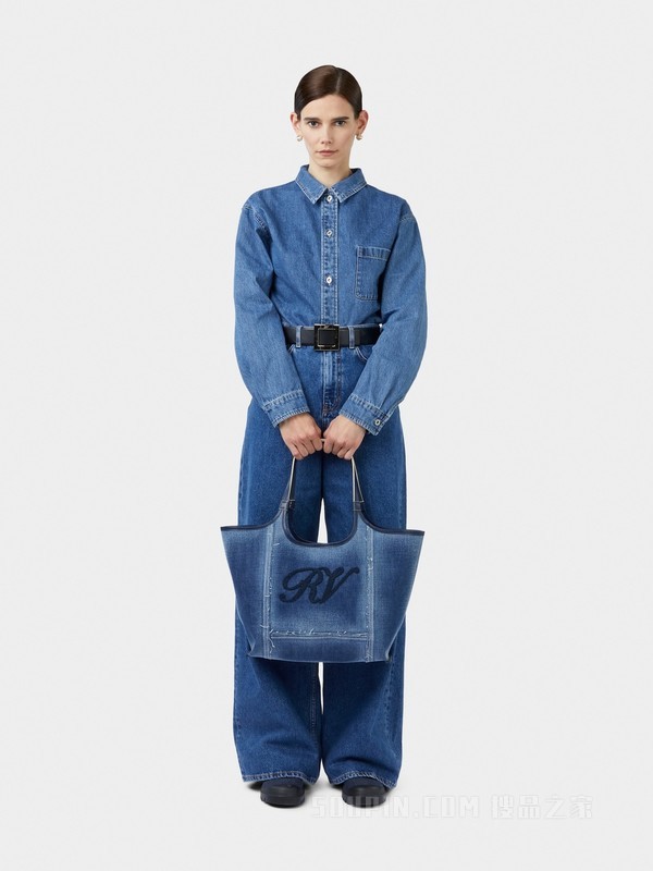 Grand Vivier中号牛仔面料购物手袋 蓝色