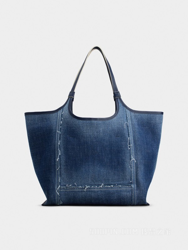 Grand Vivier中号牛仔面料购物手袋 蓝色