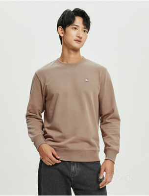 Calvin Klein 22秋冬新款男士休闲圆领纯棉LOGO刺绣方标套头卫衣J320775