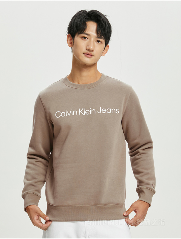 Calvin Klein 22秋冬新款男士时尚圆领印花LOGO加绒套头卫衣J322333